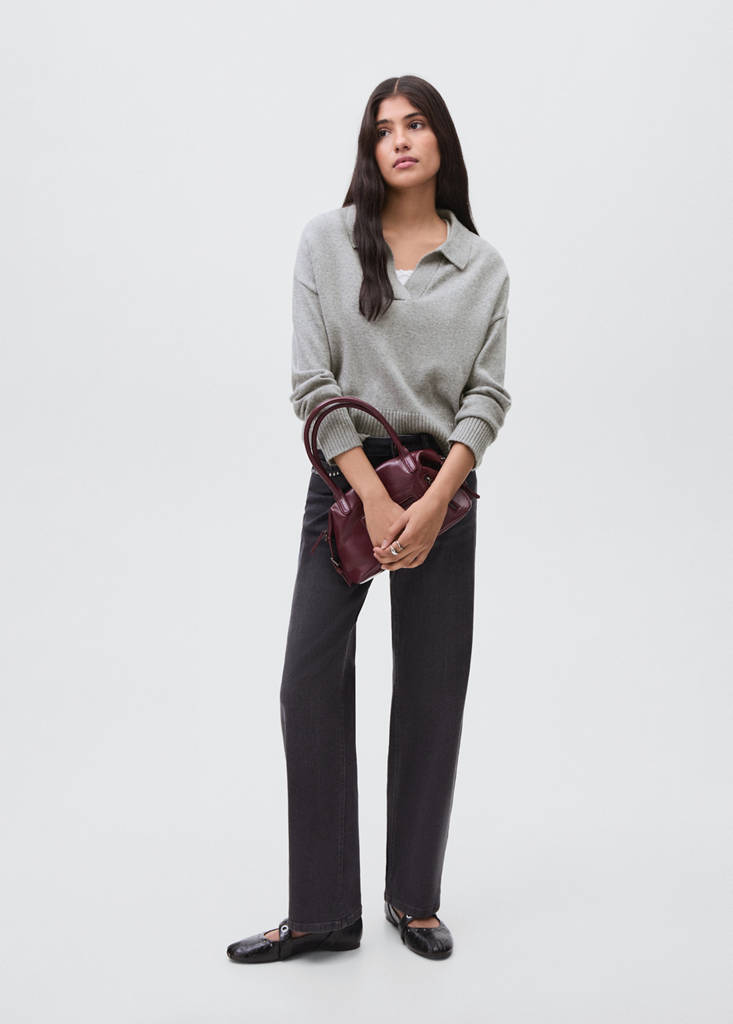 Knitted polo-neck sweater — Light Heather Grey