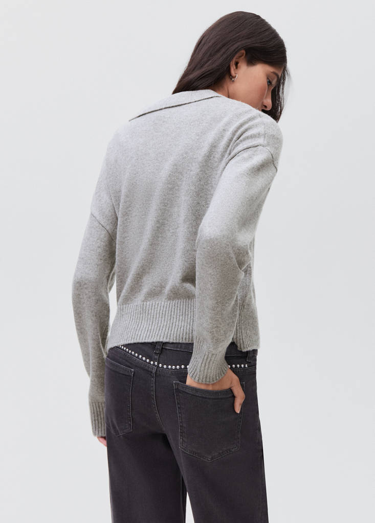 Knitted polo-neck sweater — Light Heather Grey