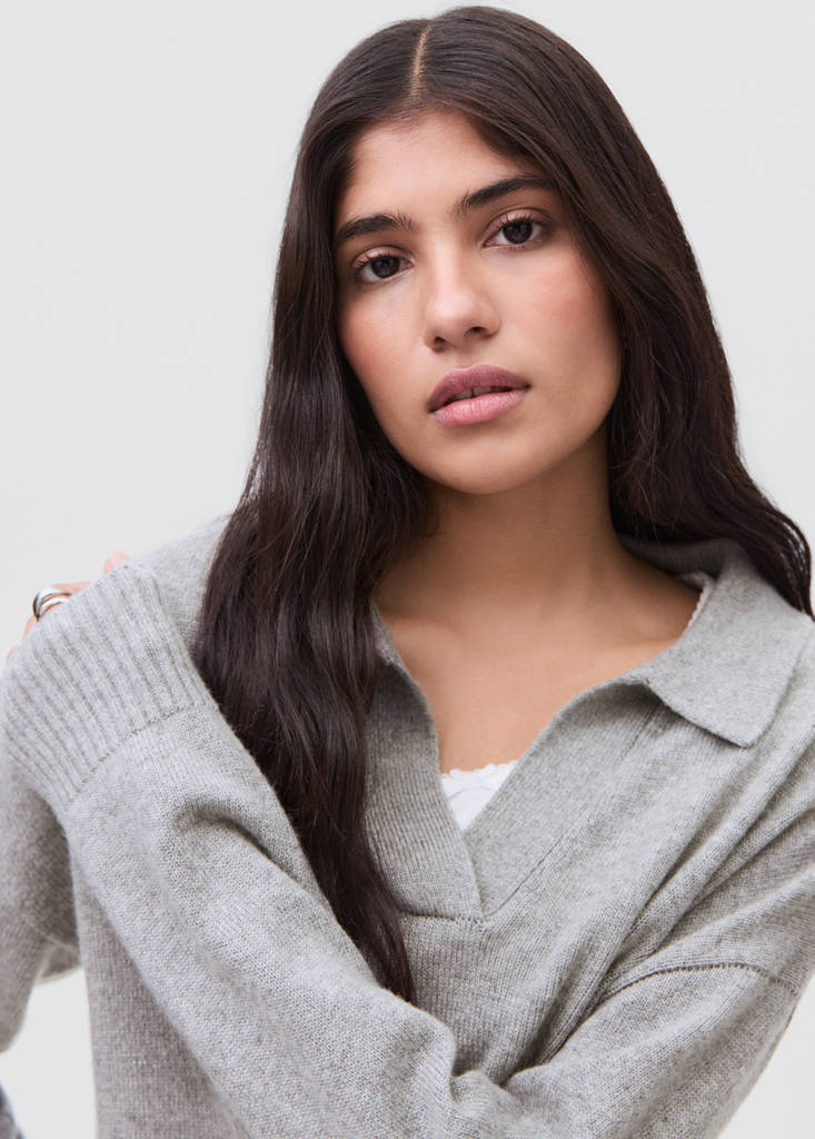 Knitted polo-neck sweater — Light Heather Grey