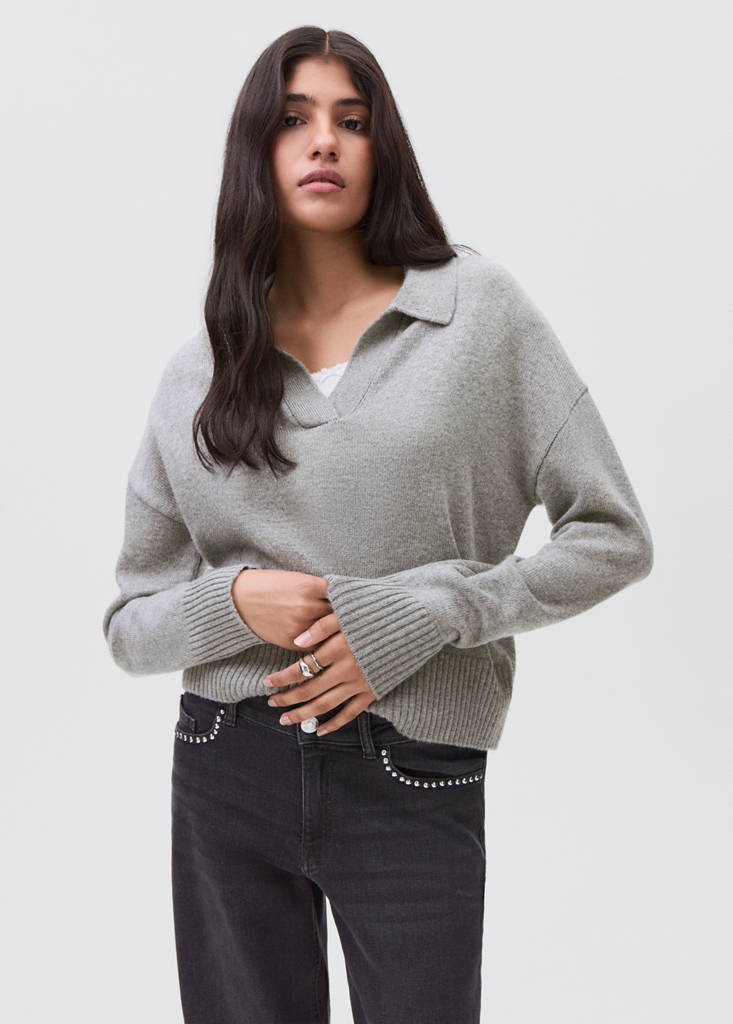 Knitted polo-neck sweater — Light Heather Grey