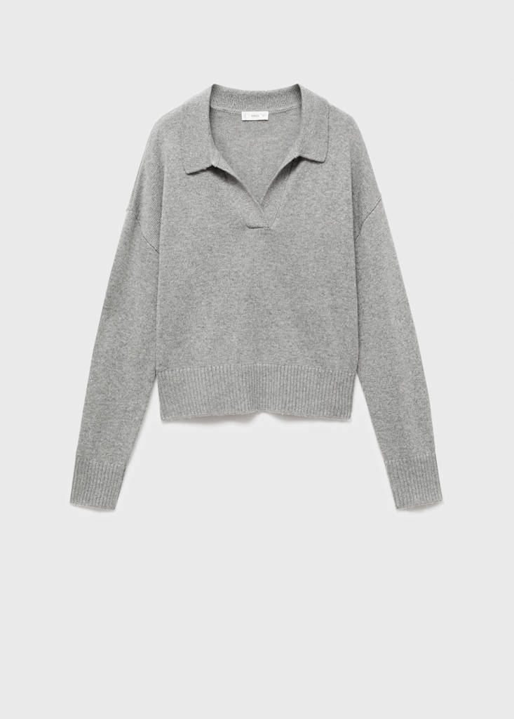 Knitted polo-neck sweater — Light Heather Grey