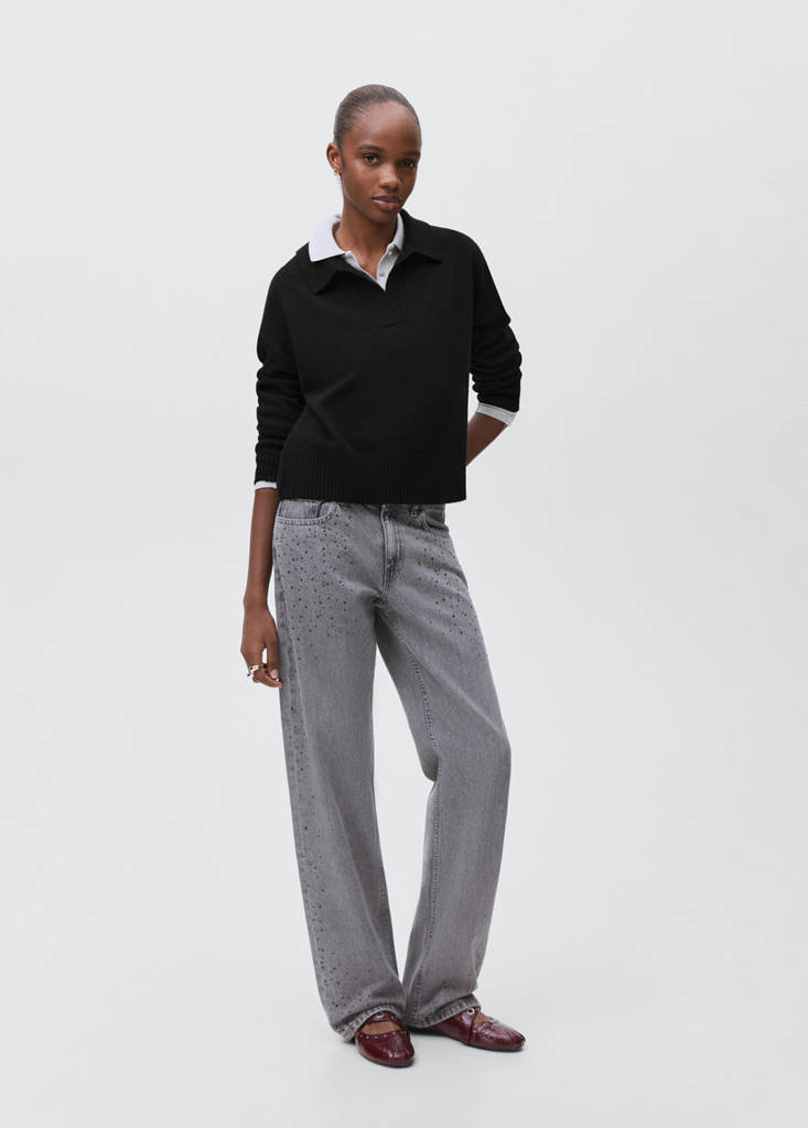 Knitted polo-neck sweater — Black