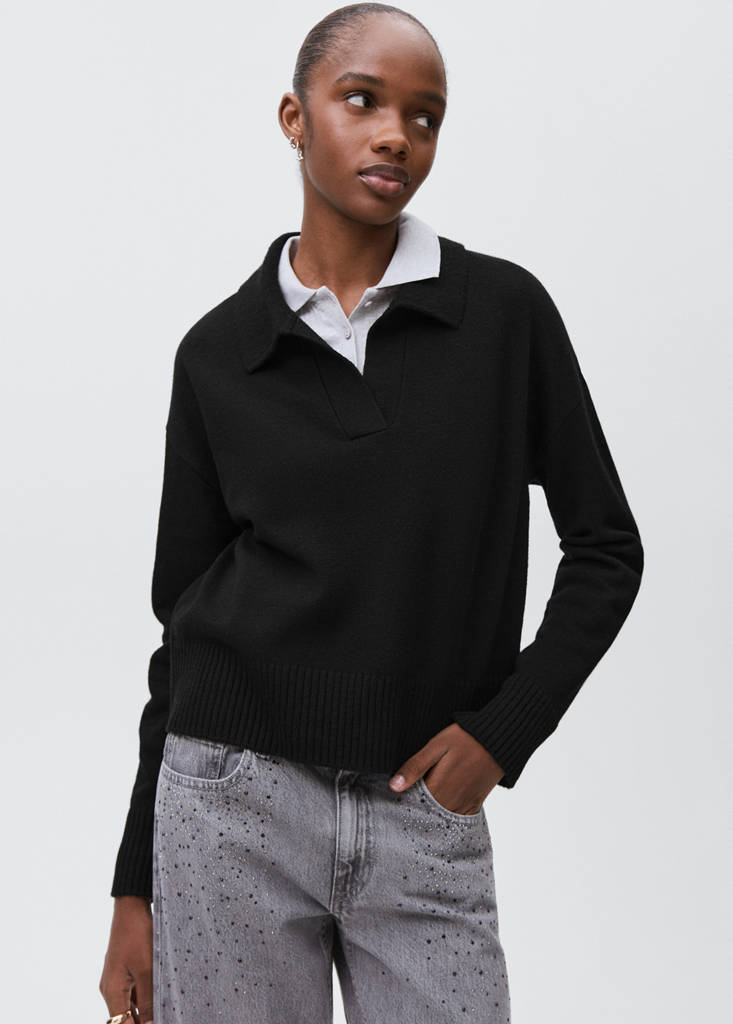 Knitted polo-neck sweater — Black