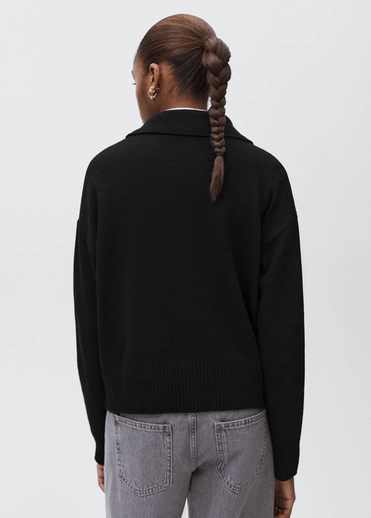 Knitted polo-neck sweater — Black