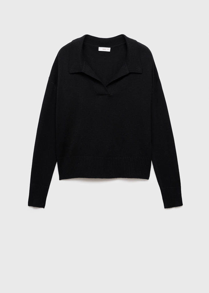 Knitted polo-neck sweater — Black