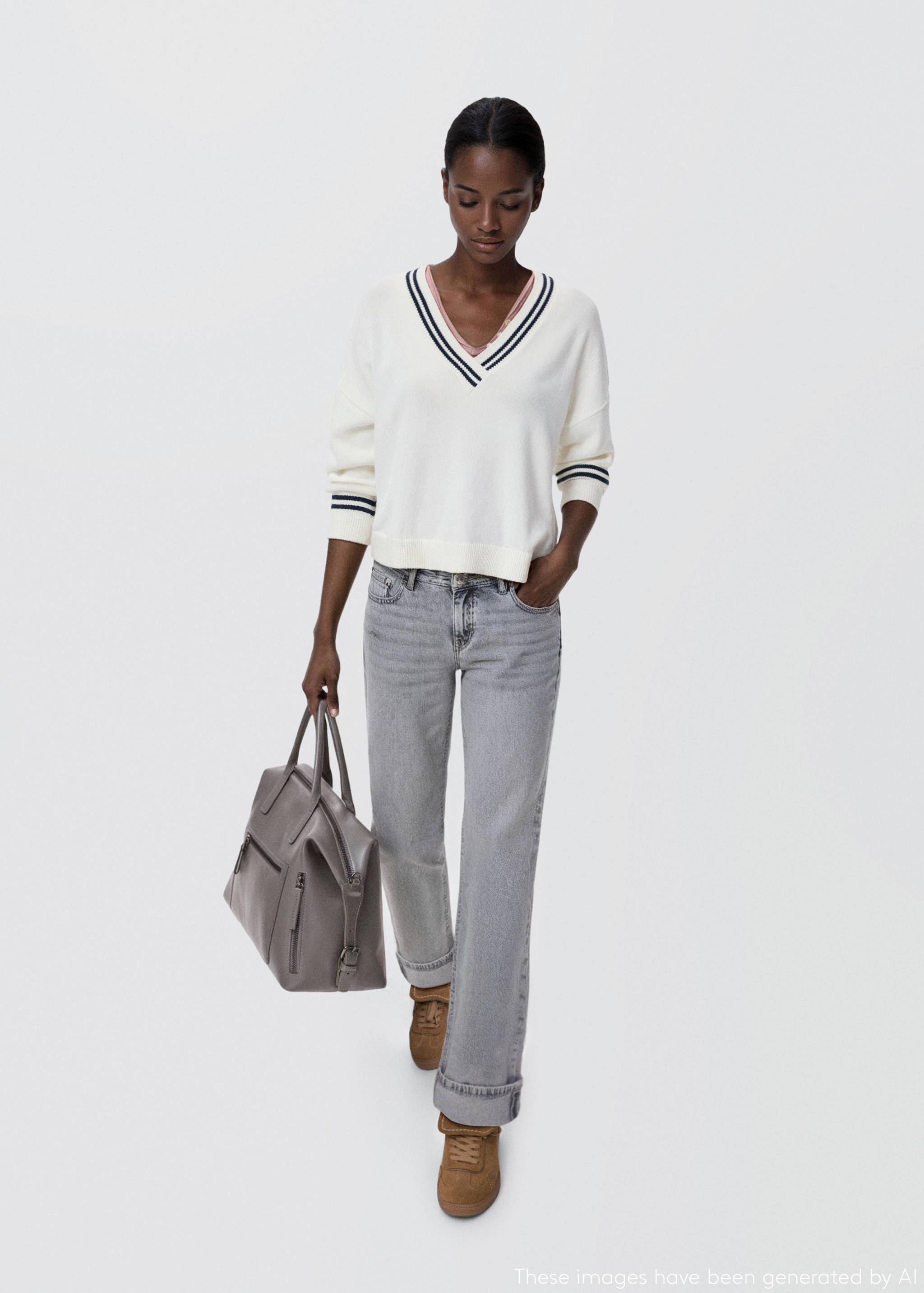 Sweter dzianinowy w paski - Plan ogólny