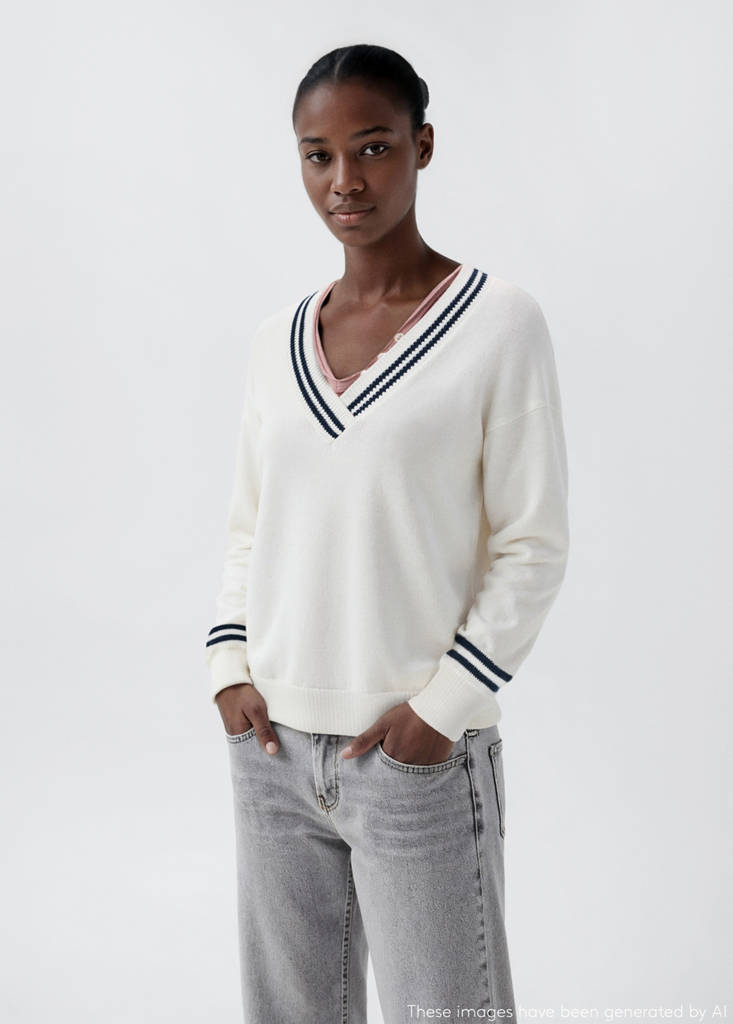 Knit striped sweater — White