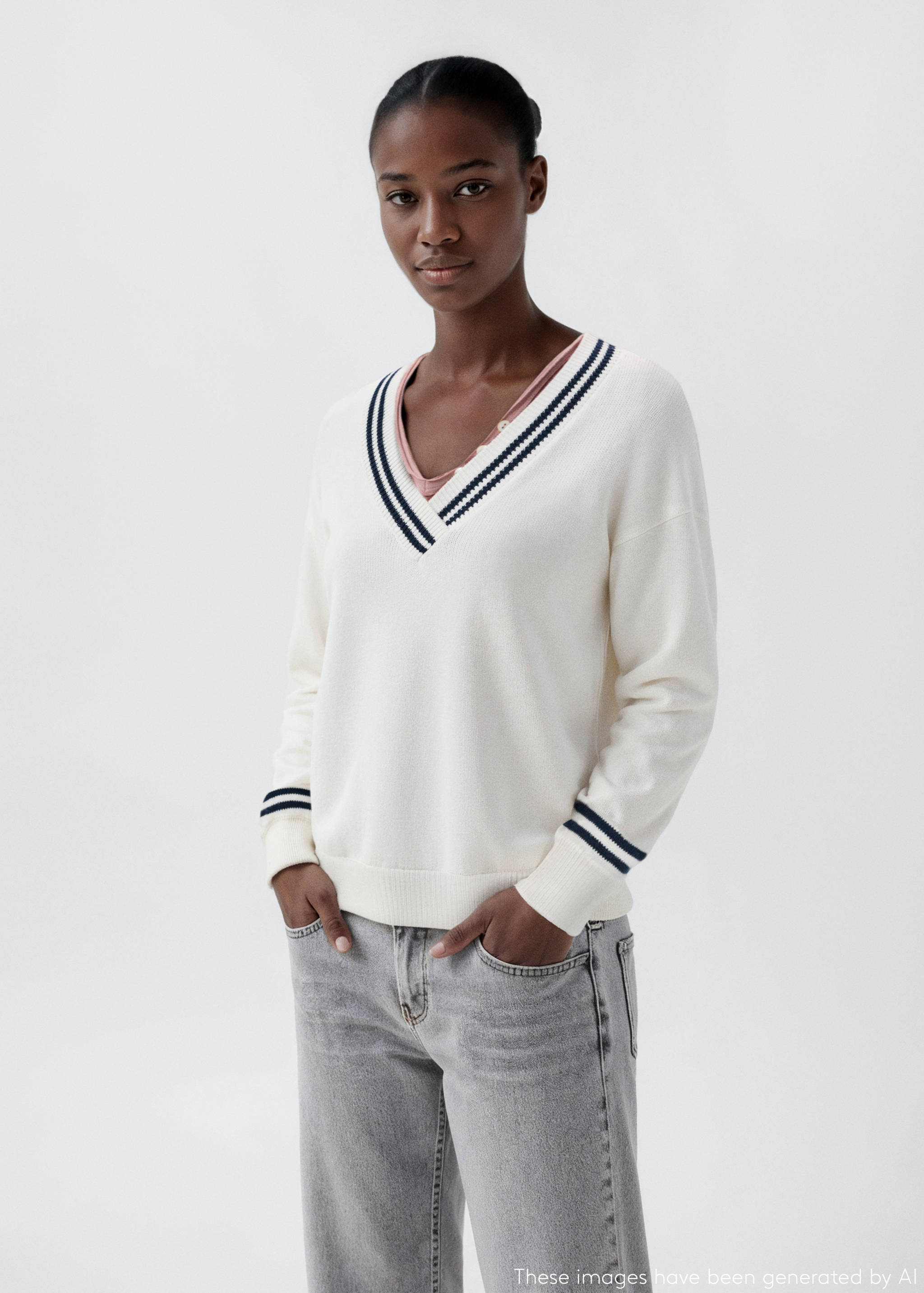 Sweter dzianinowy w paski - Plan średni