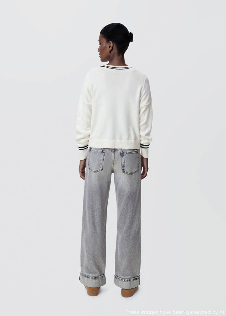 Knit striped sweater — White
