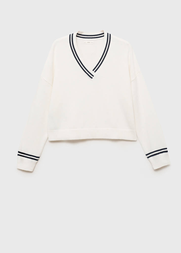 Knit striped sweater — White
