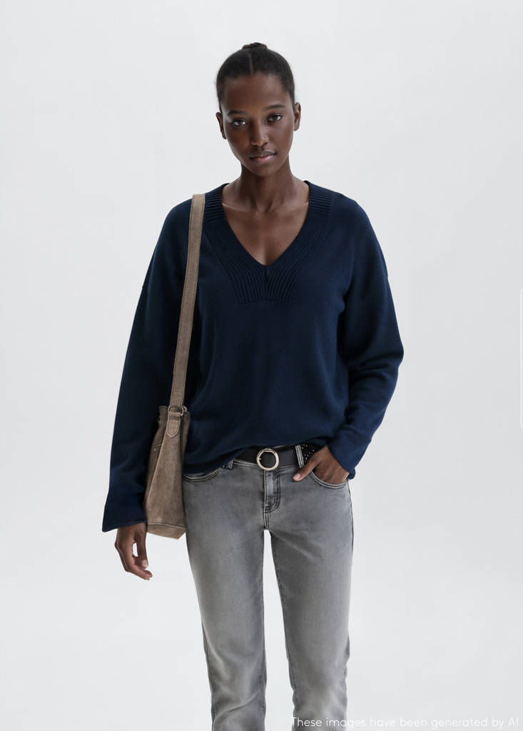 V-neck knit sweater — Navy