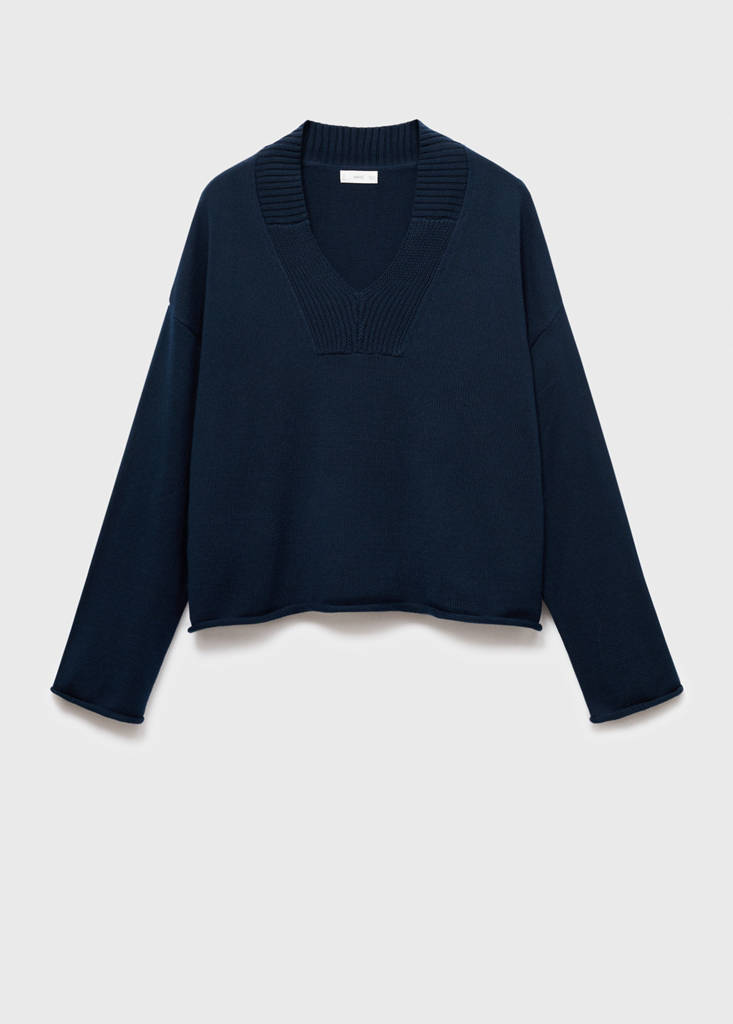 V-neck knit sweater — Navy