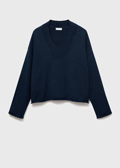 V-neck knit sweater — Navy 3