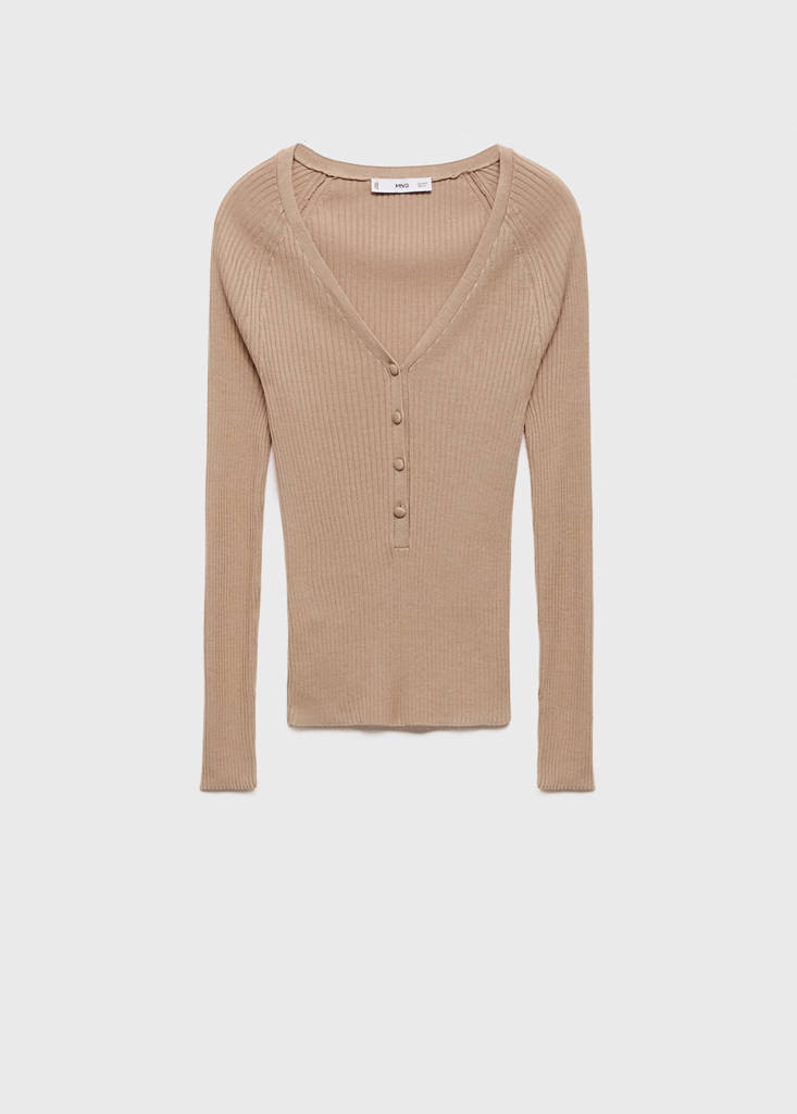 V-neck ribbed knit sweater — Light/Pastel Grey
