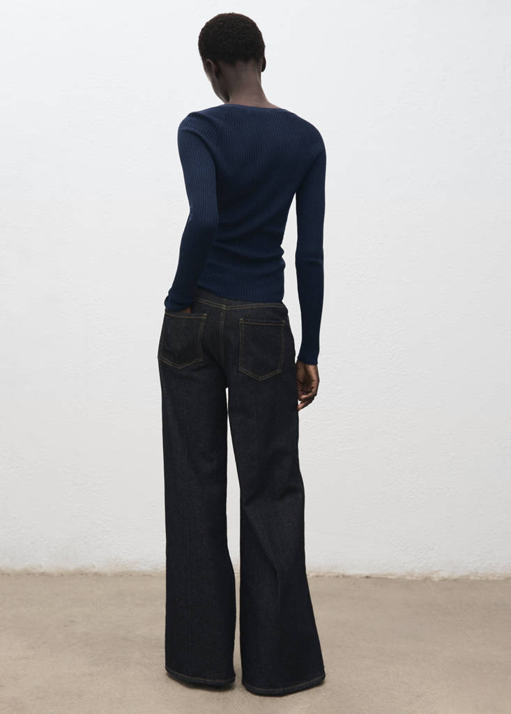 V-neck ribbed knit sweater — Dark Navy