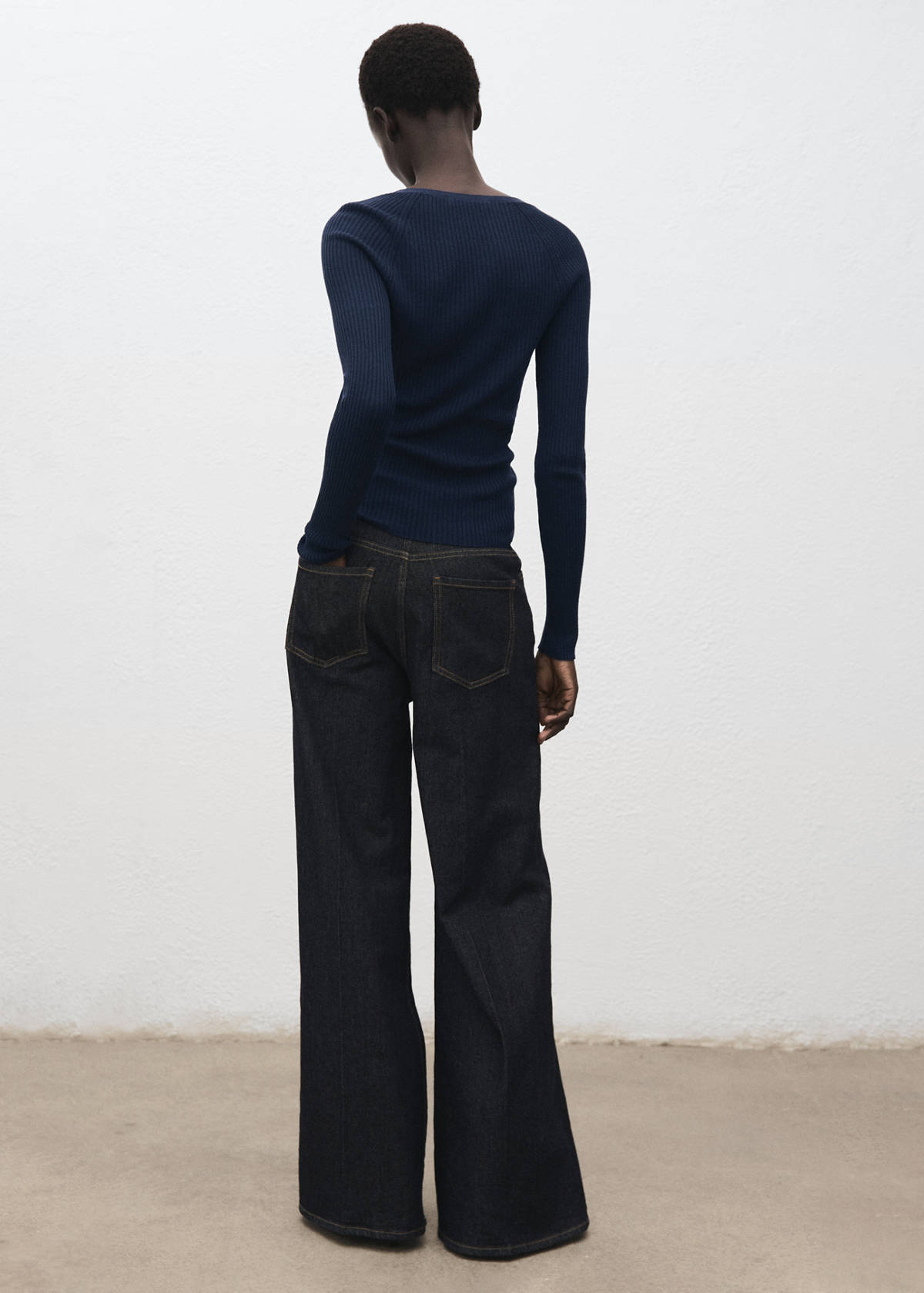 V-neck ribbed knit sweater — Dark Navy