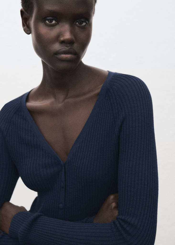 V-neck ribbed knit sweater — Dark Navy