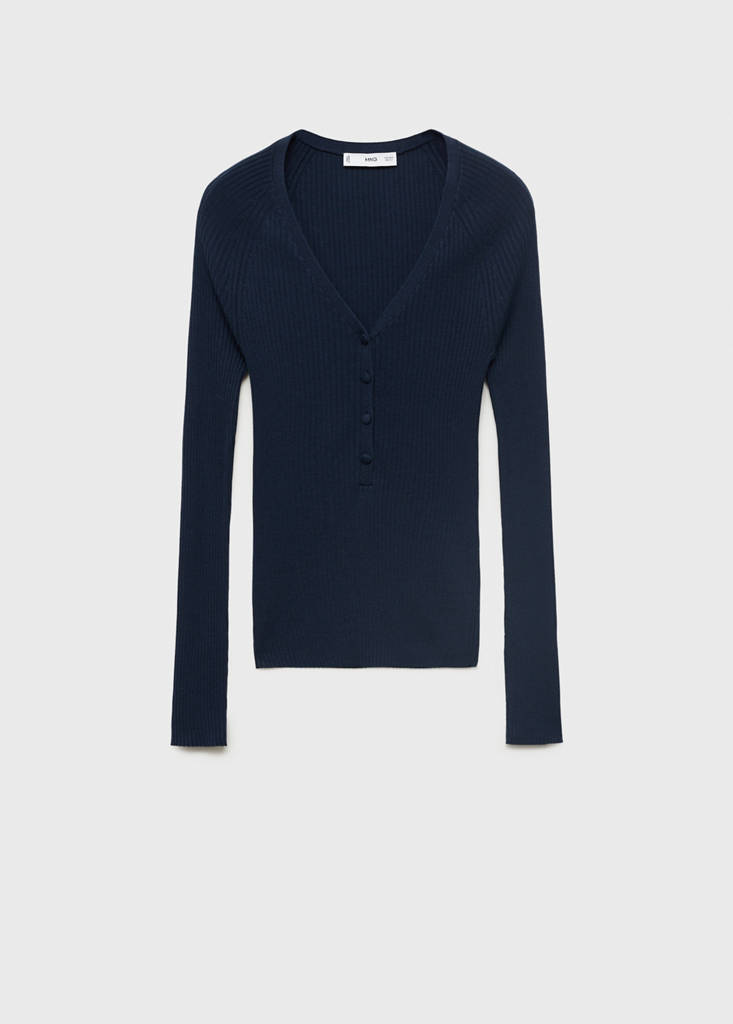 V-neck ribbed knit sweater — Dark Navy