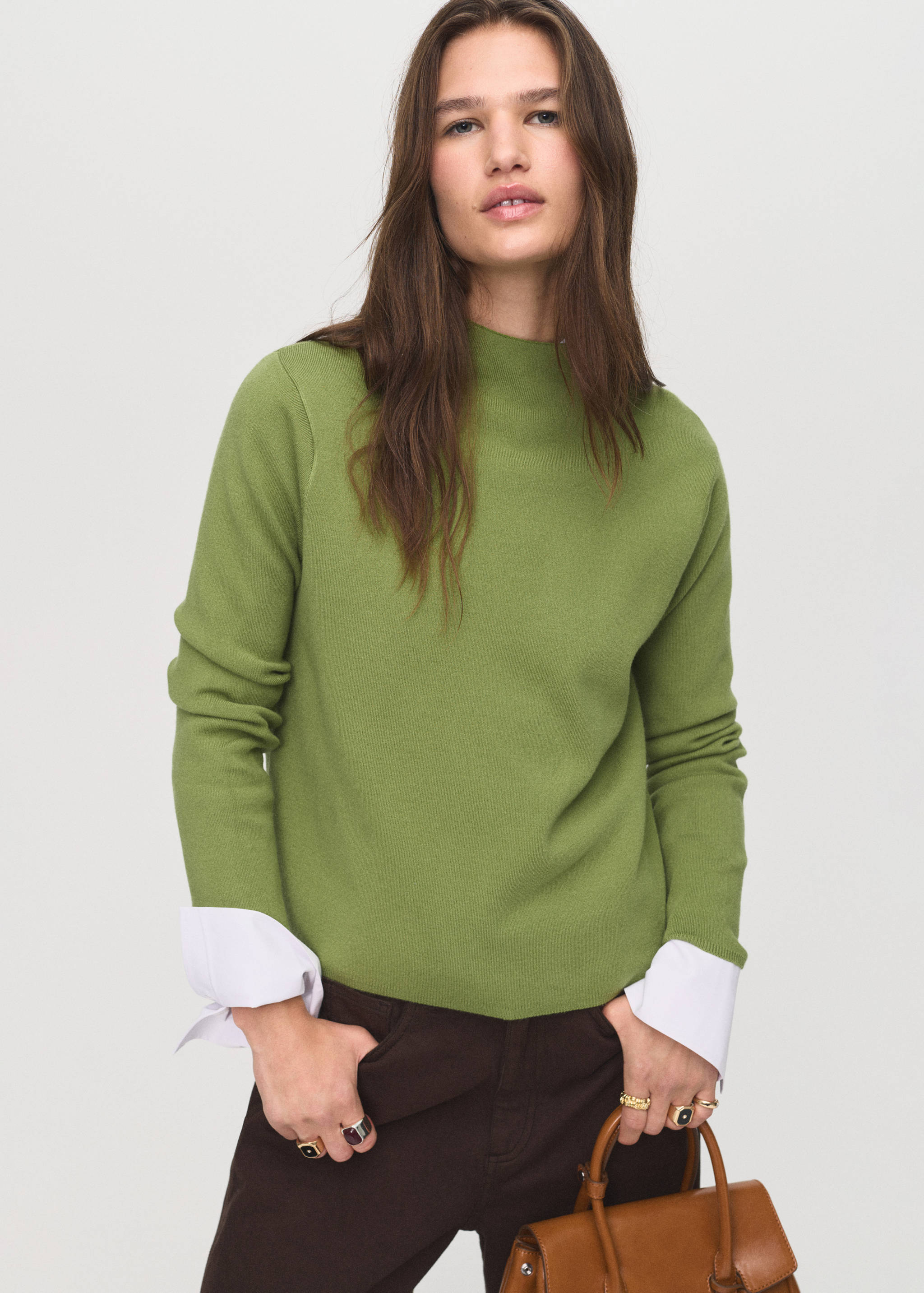 Knitted sweater with perkins neck - Medium plane
