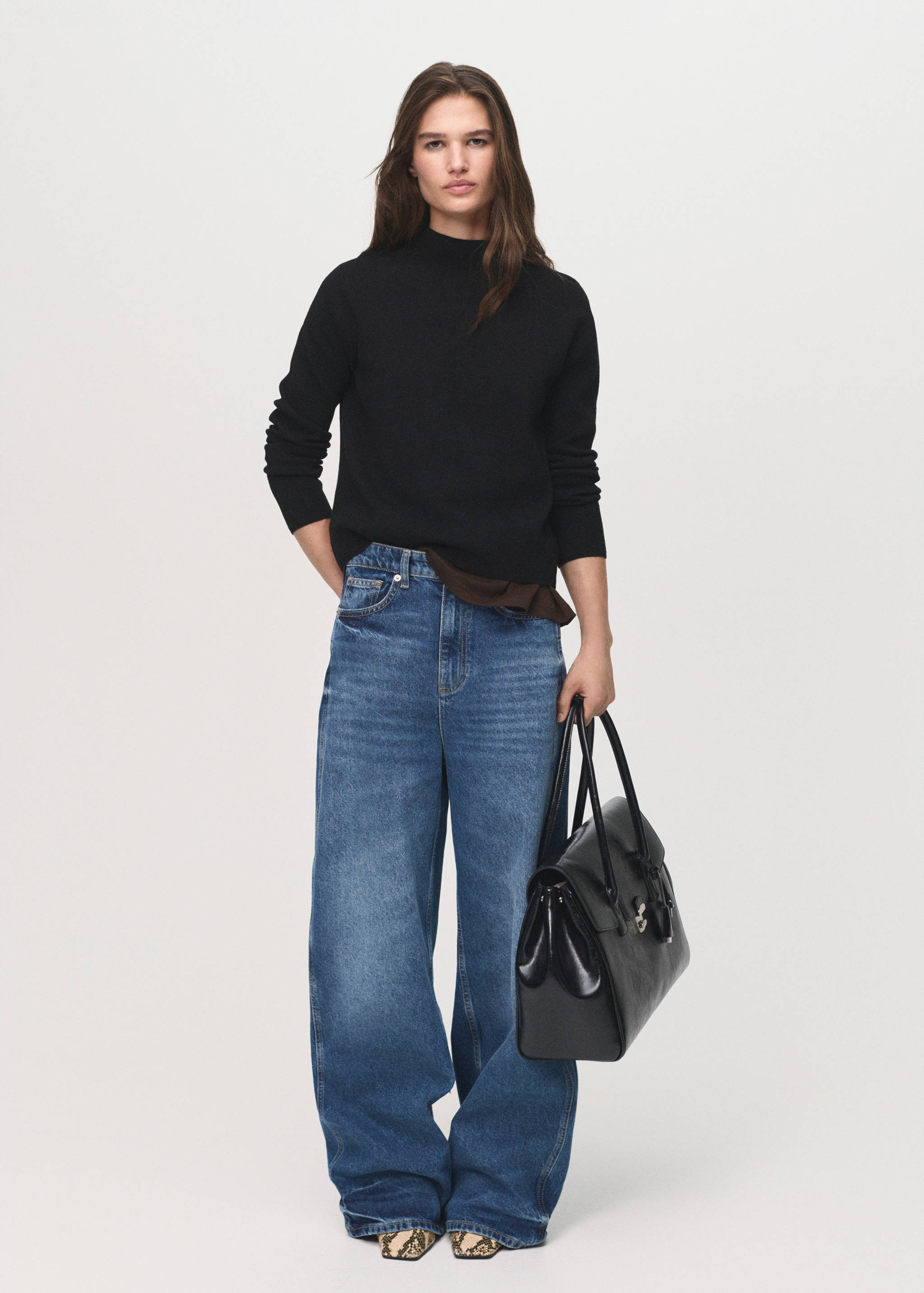 Knitted sweater with perkins neck - General plane