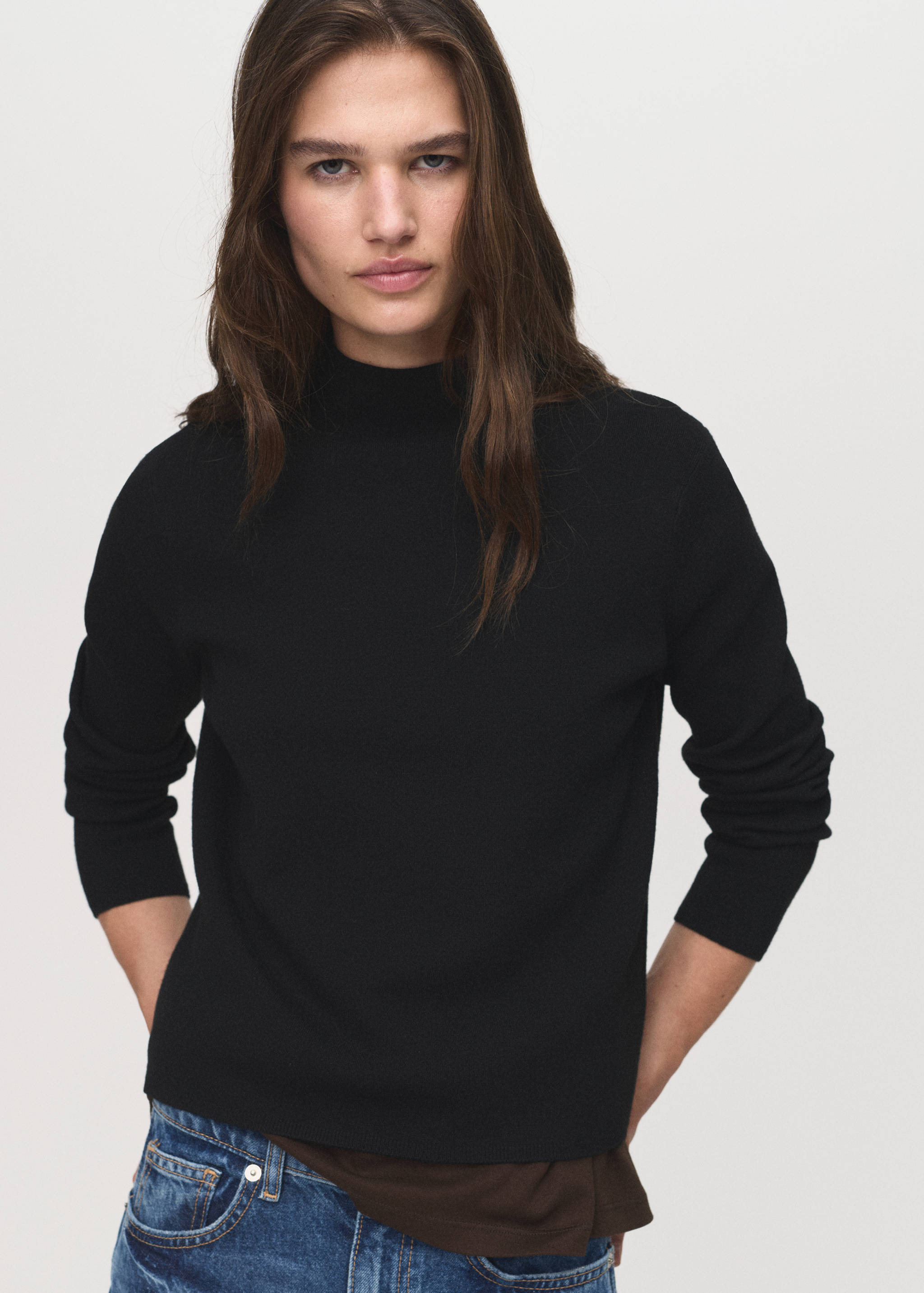 Knitted sweater with perkins neck - Medium plane