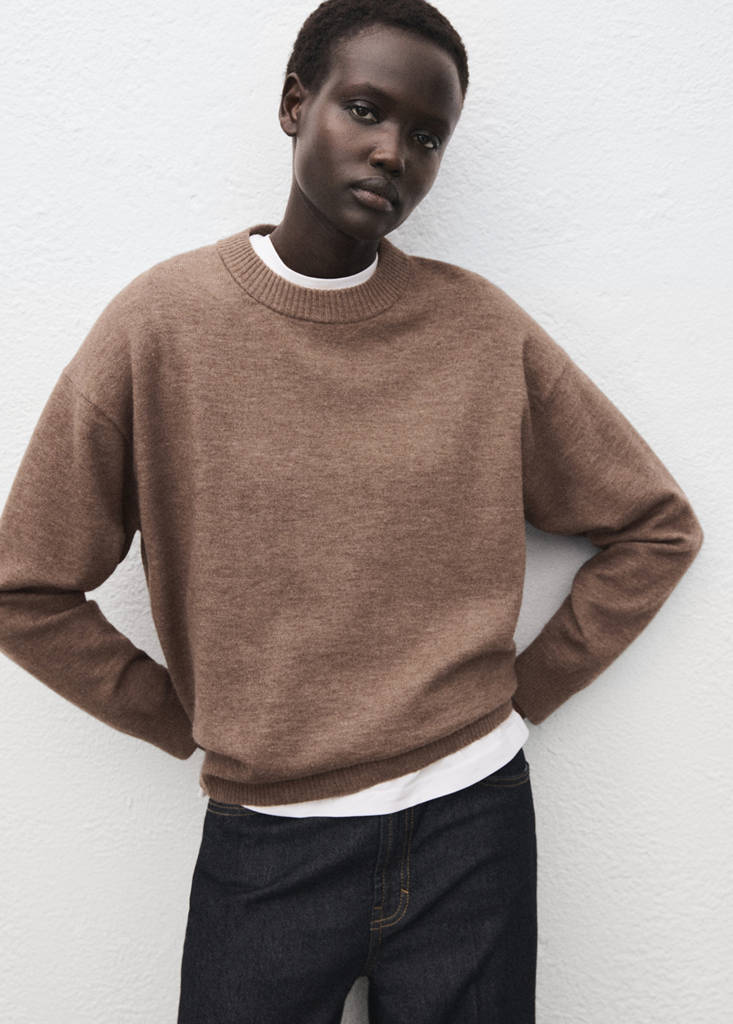Oversized sweater with ribbed trim — Medium Brown