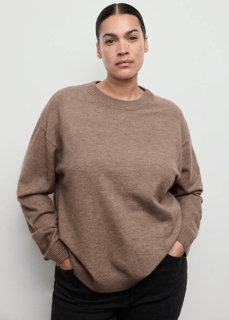 Oversized sweater with ribbed trim — Medium Brown