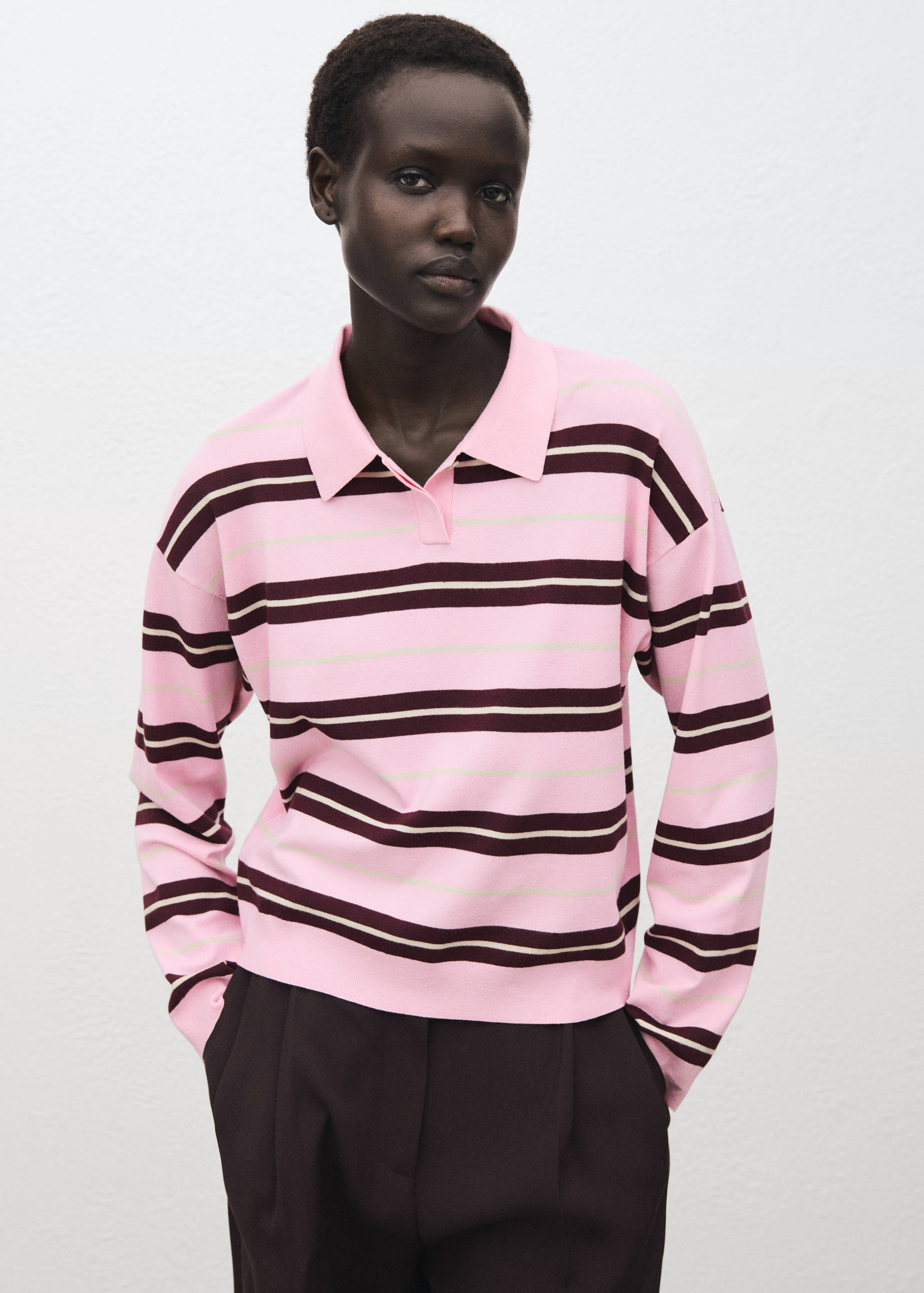 Striped polo-neck sweater - Medium plane