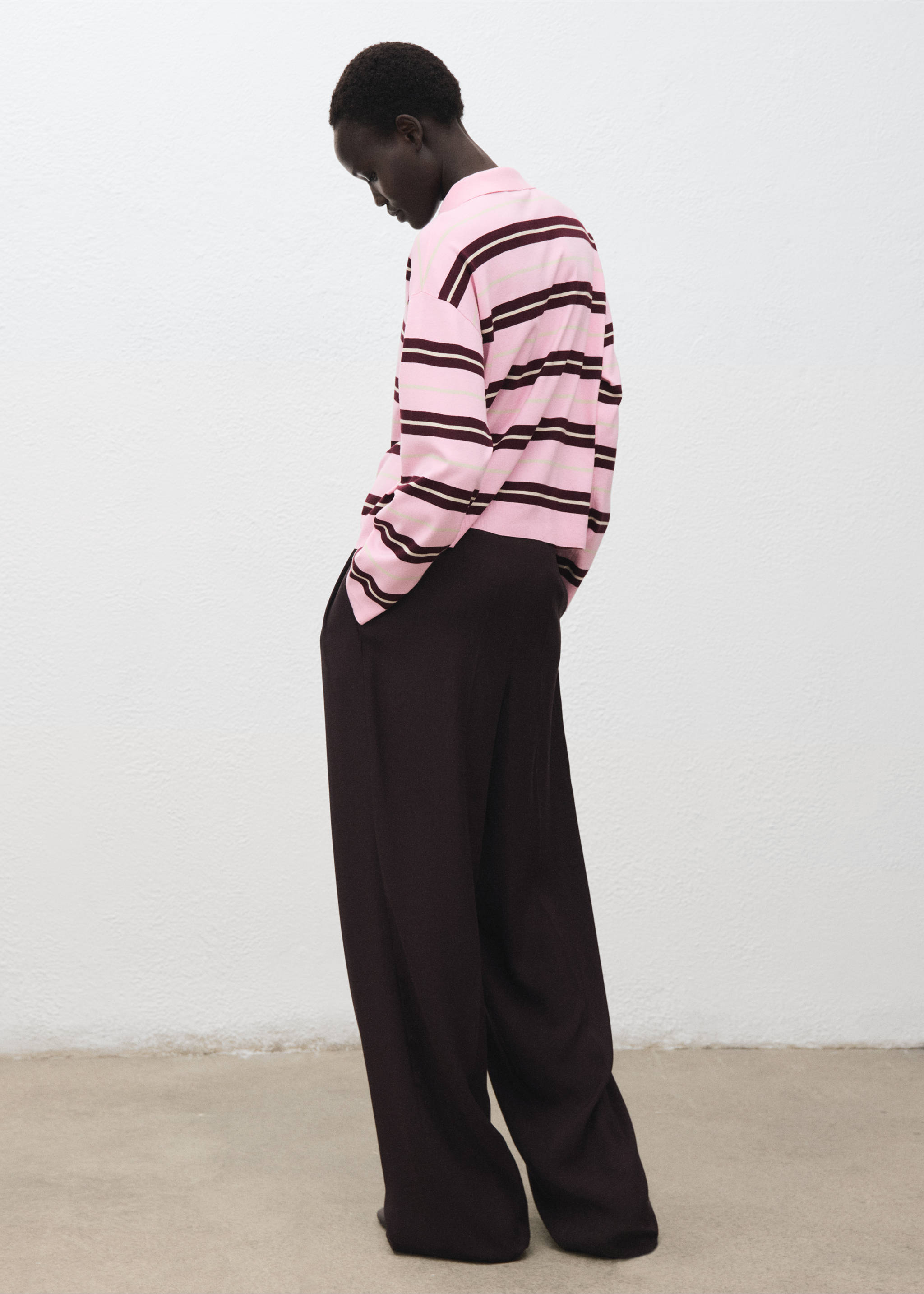 Striped polo-neck sweater - Reverse of the article, Pink. Ref: 17005814-00.