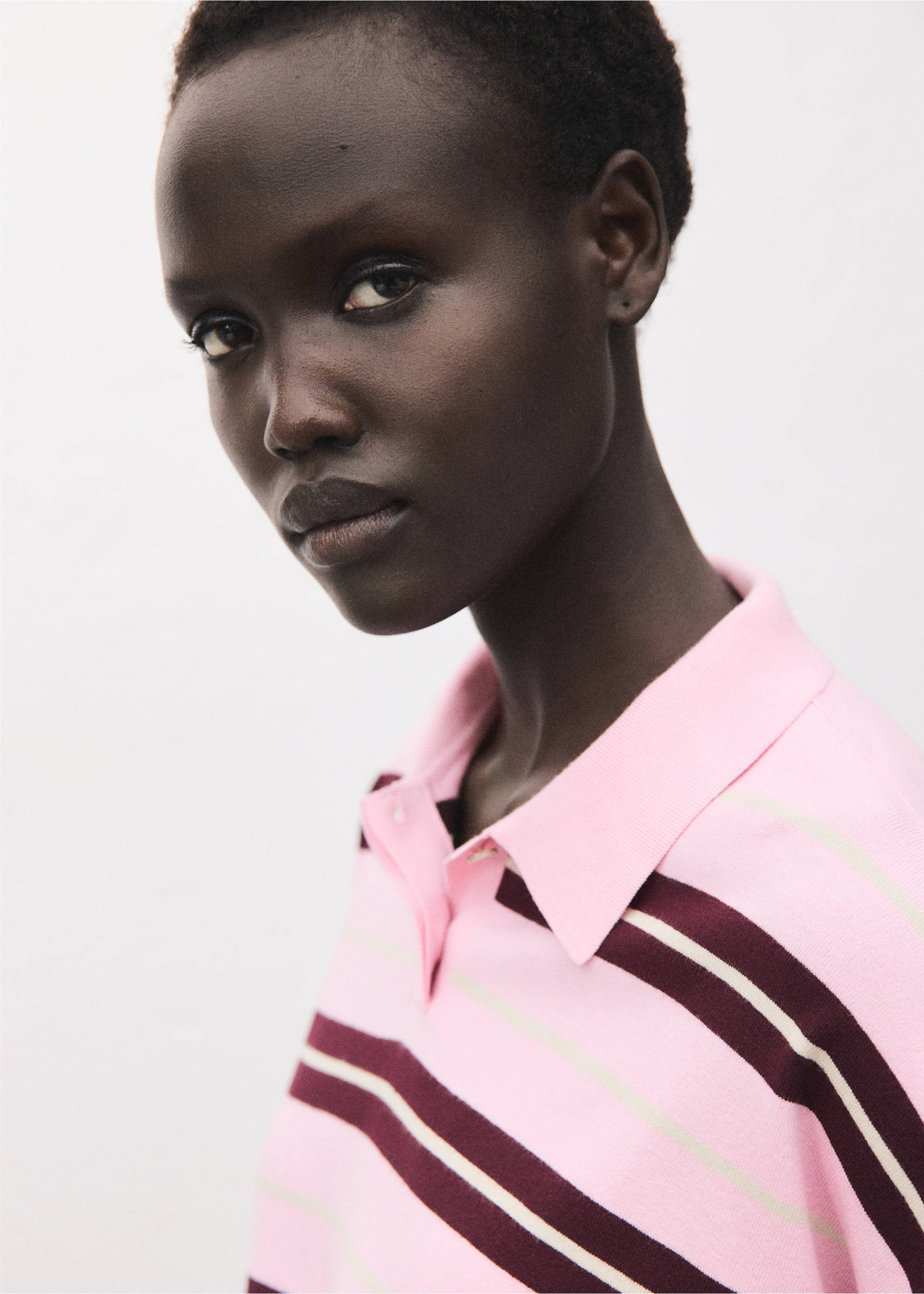 Striped polo-neck sweater - Details of the article 1, Pink. Ref: 17005814-00.
