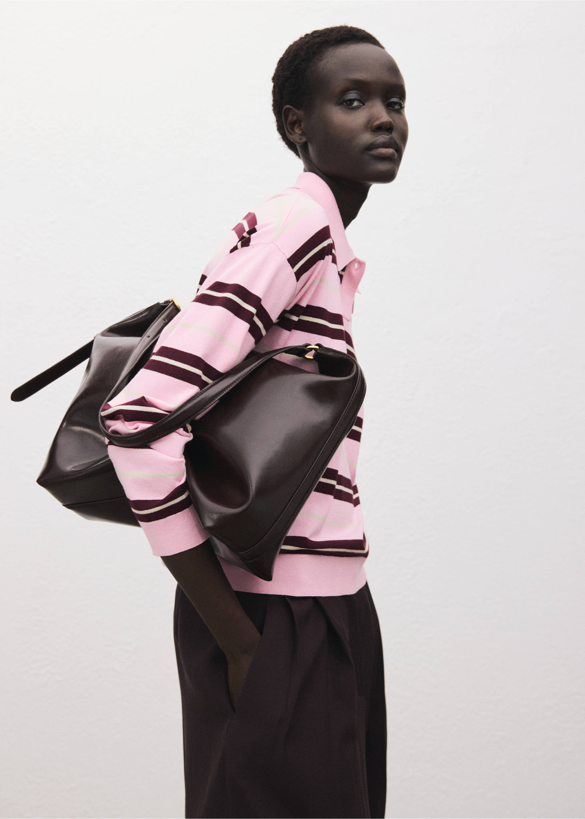 Striped polo-neck sweater - Details of the article 3, Pink. Ref: 17005814-00.