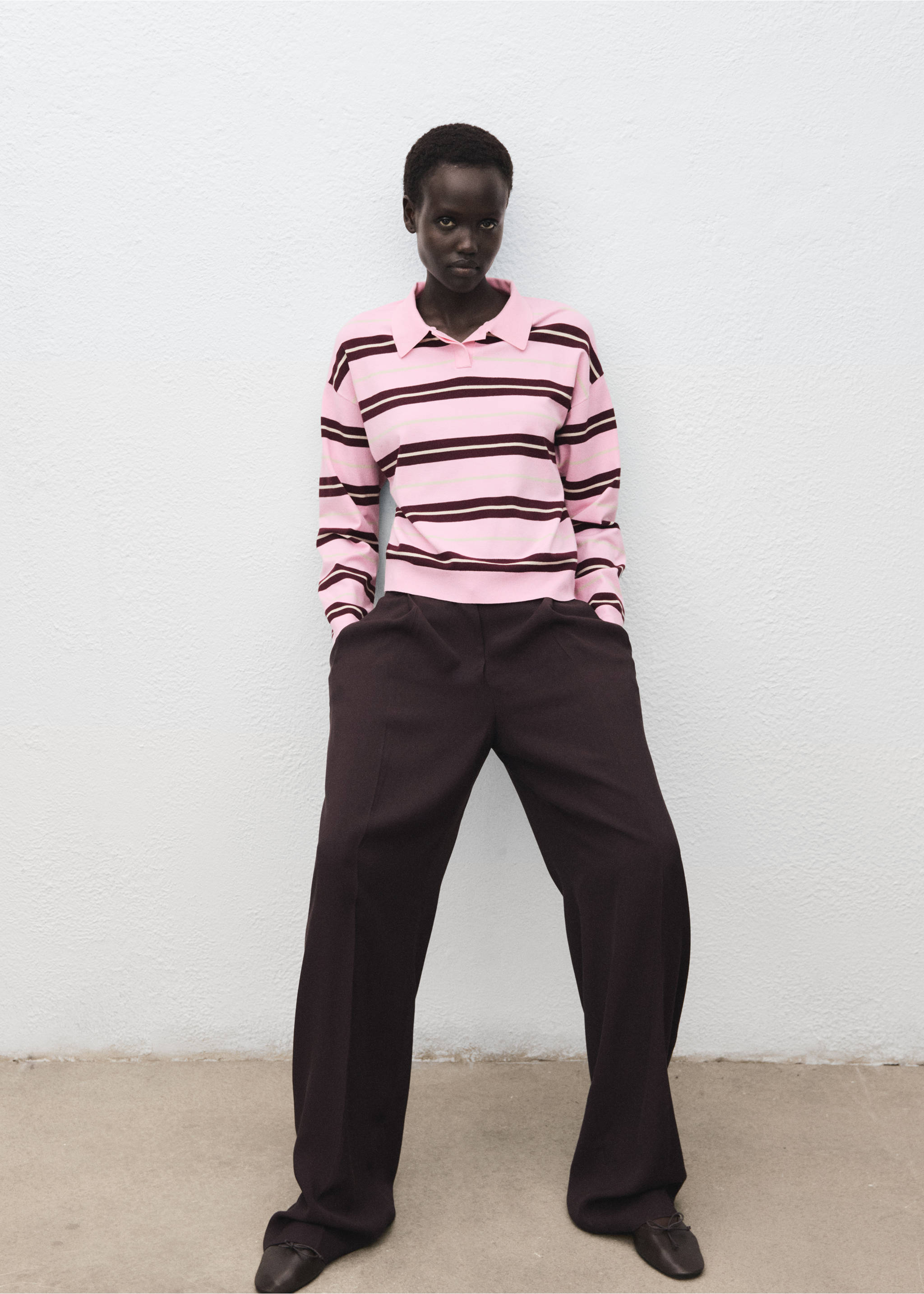 Striped polo-neck sweater - Details of the article 2, Pink. Ref: 17005814-00.