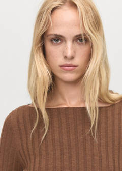 Boat neck ribbed sweater — Chocolate 5