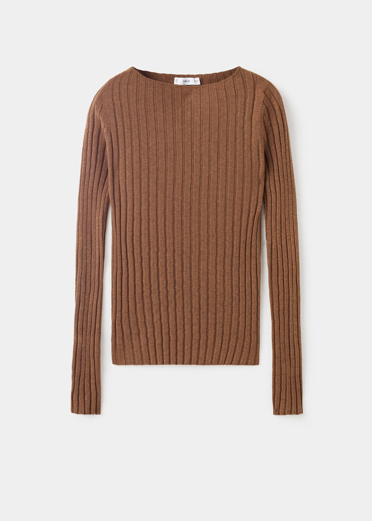 Boat neck ribbed sweater — Chocolate