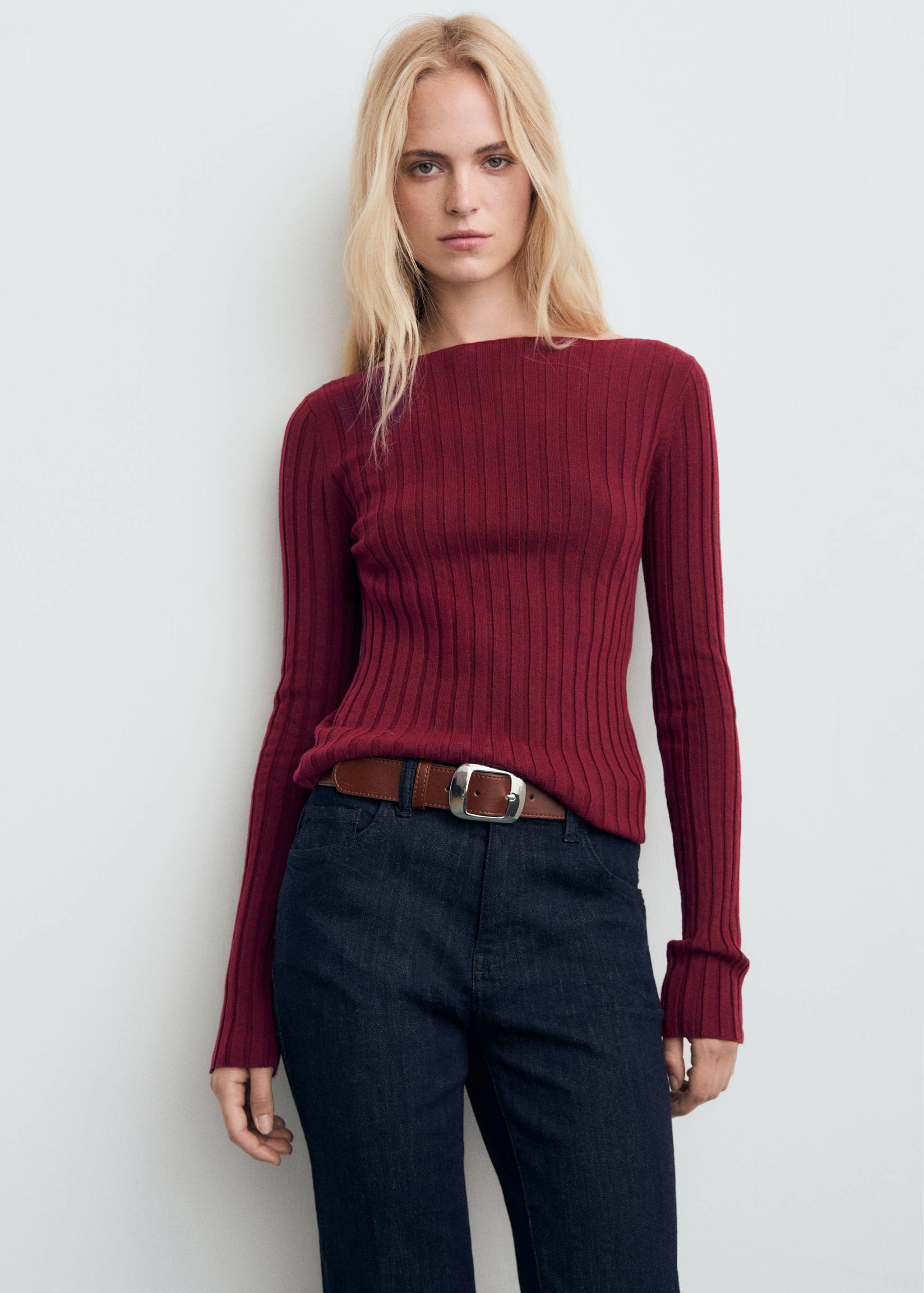 Boat neck ribbed sweater - Medium plane
