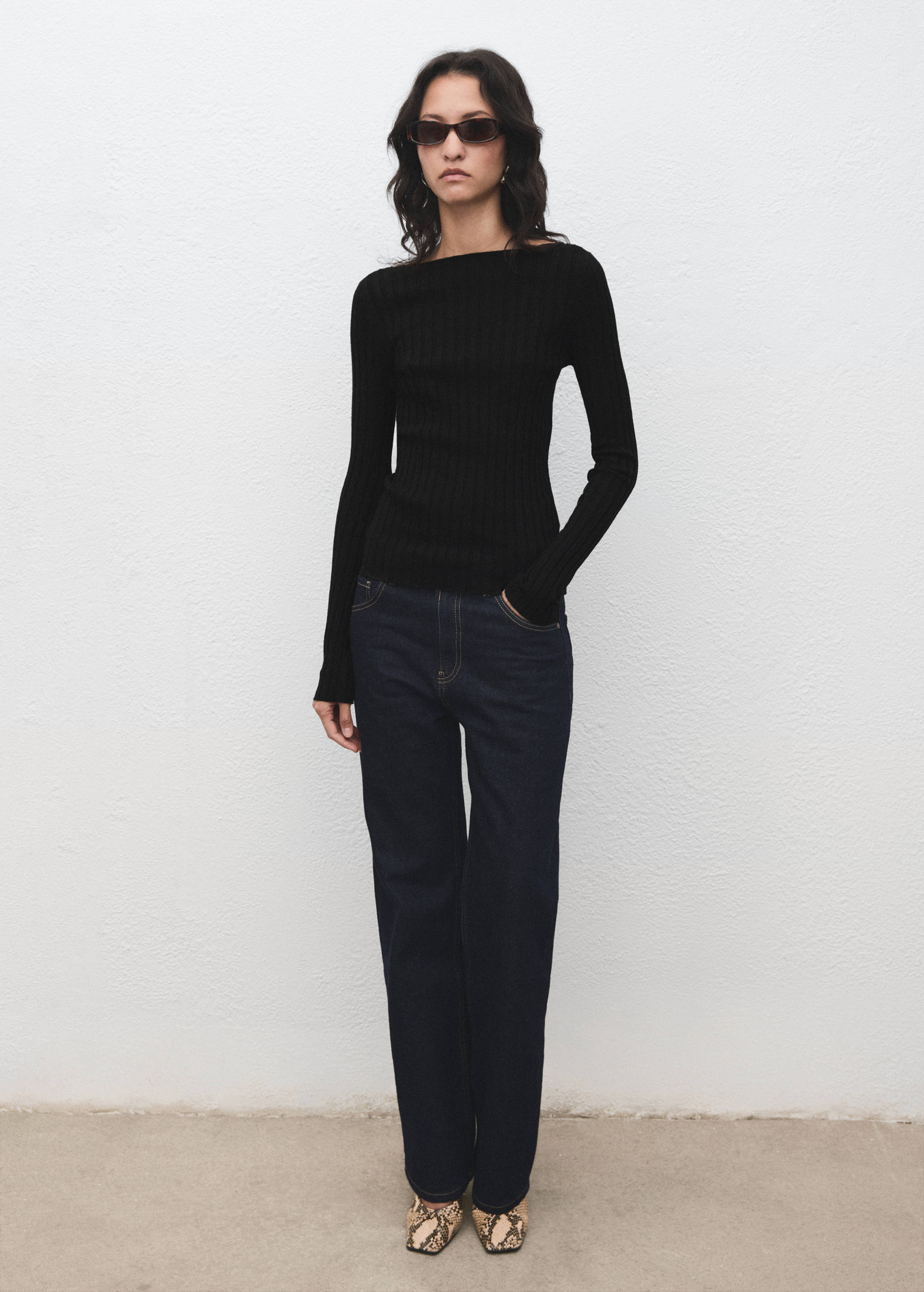 Boat neck ribbed sweater - General plane