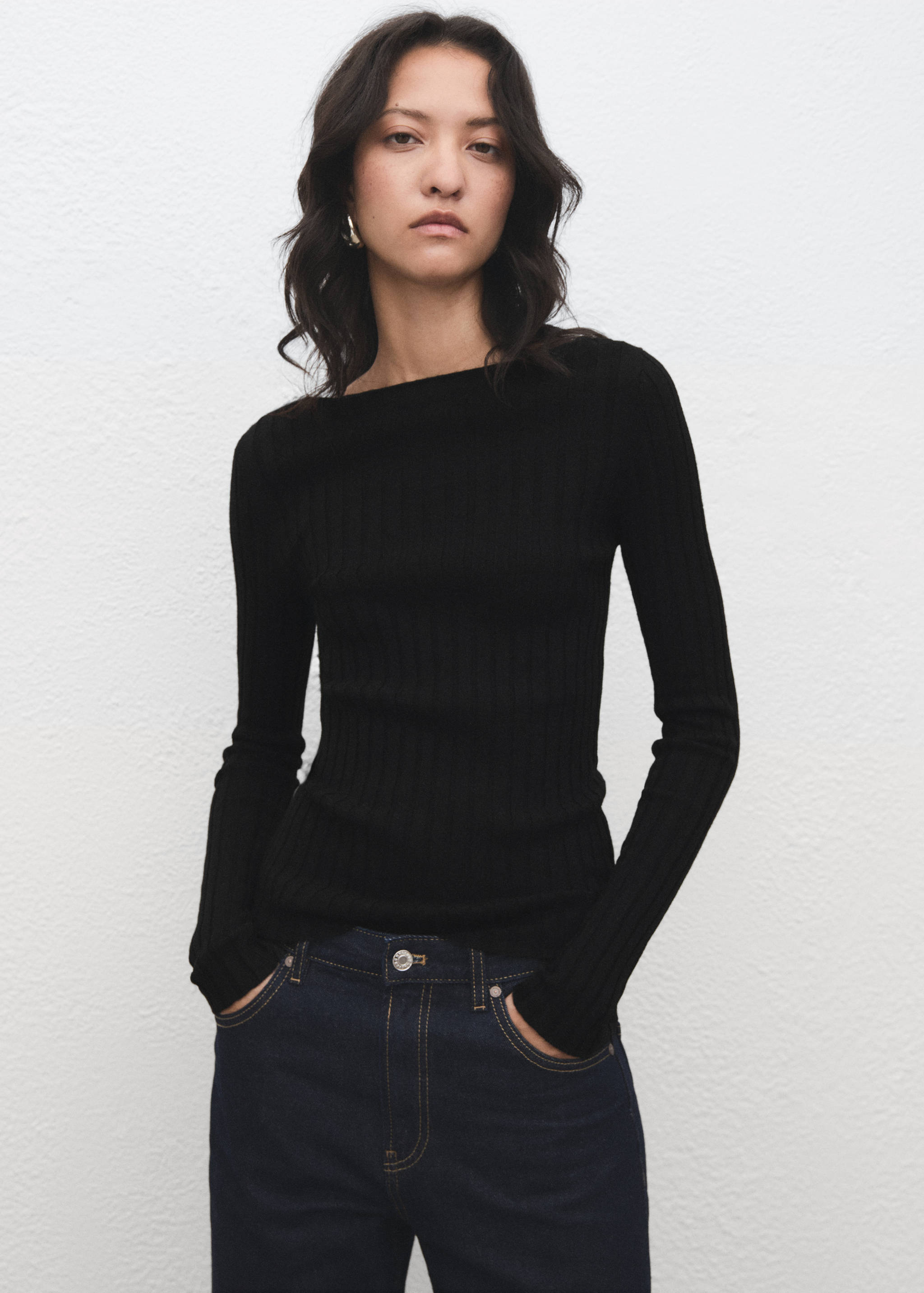 Boat neck ribbed sweater - Medium plane