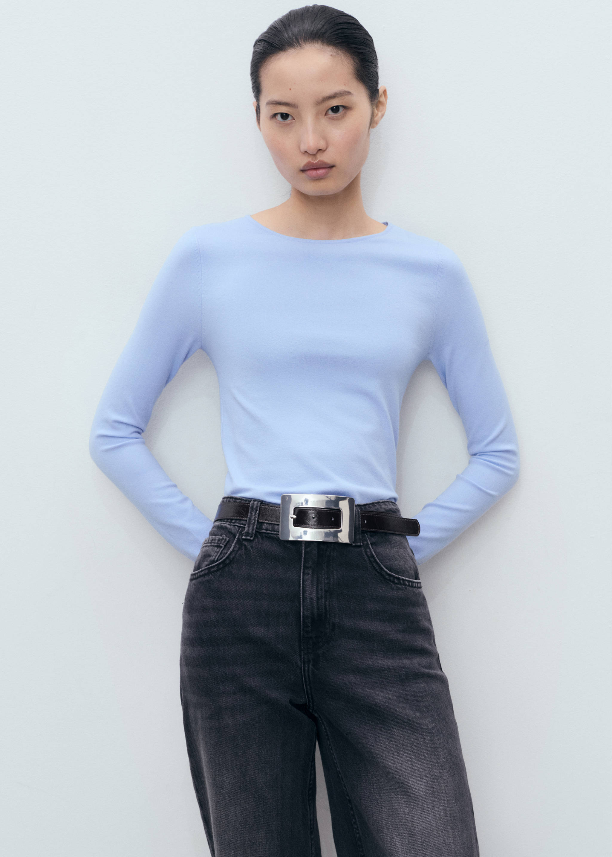 Long-sleeved fine-knit sweater - Medium plane