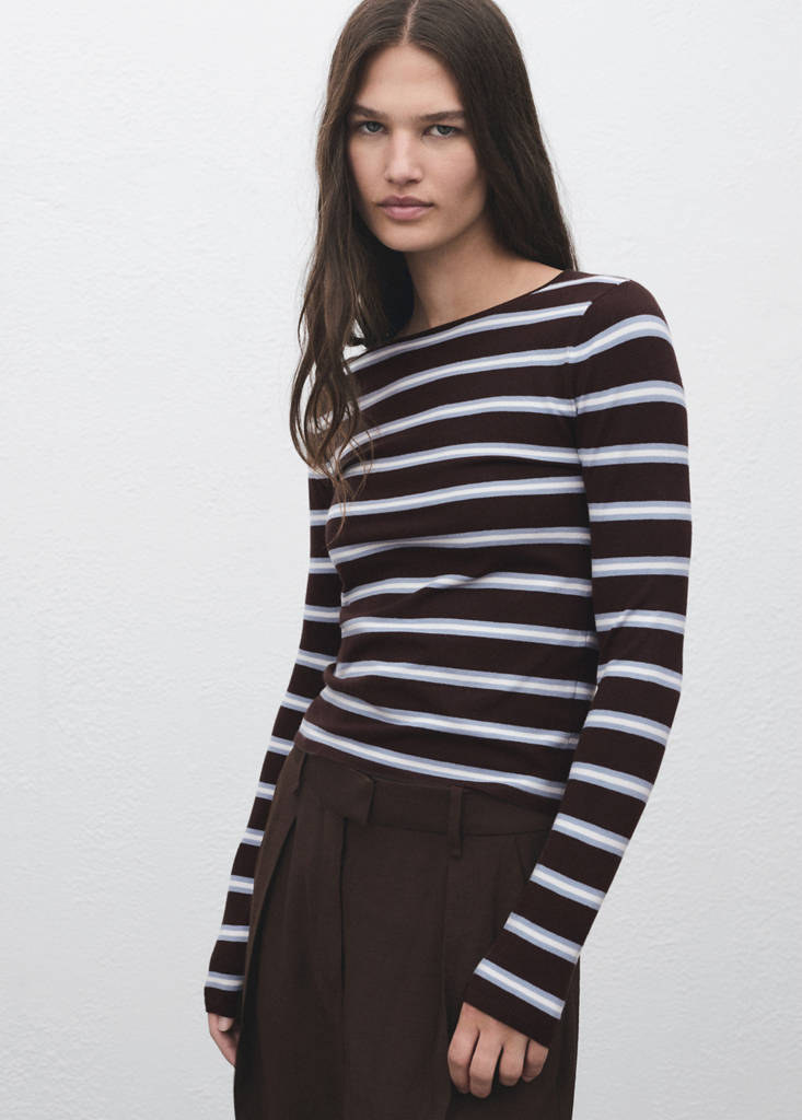 Striped fine knit sweater — Chocolate