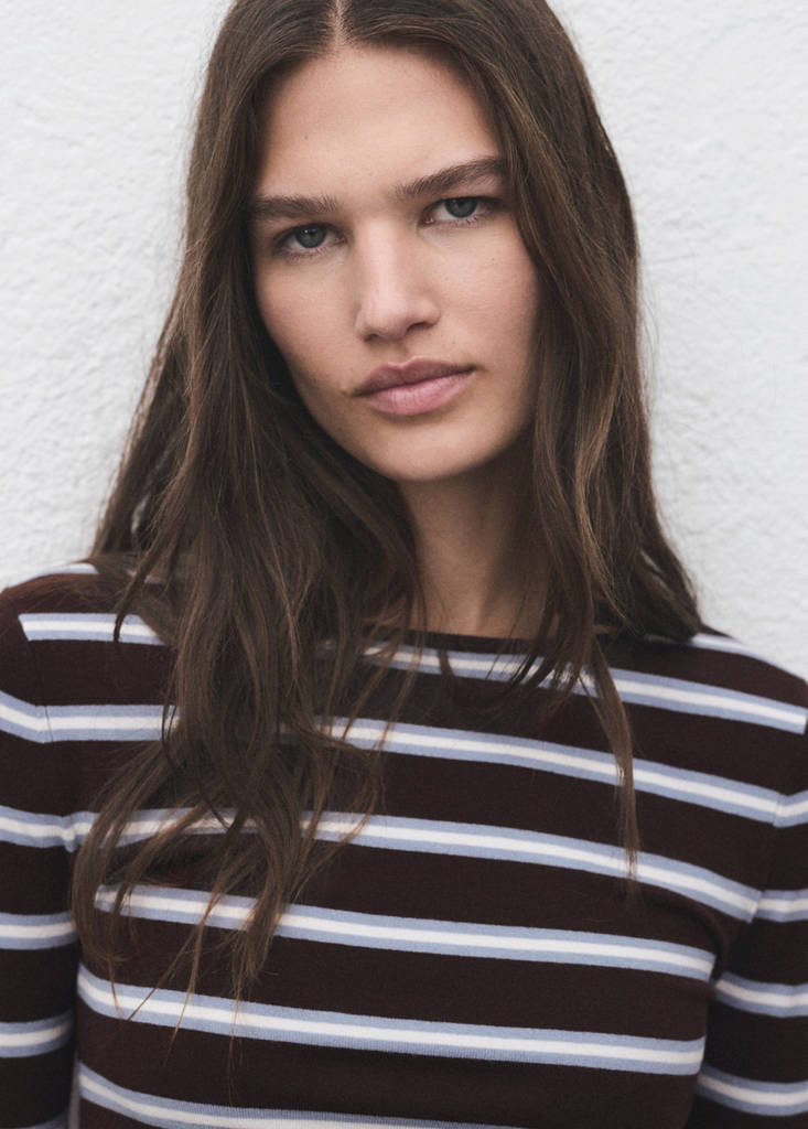 Striped fine knit sweater — Chocolate