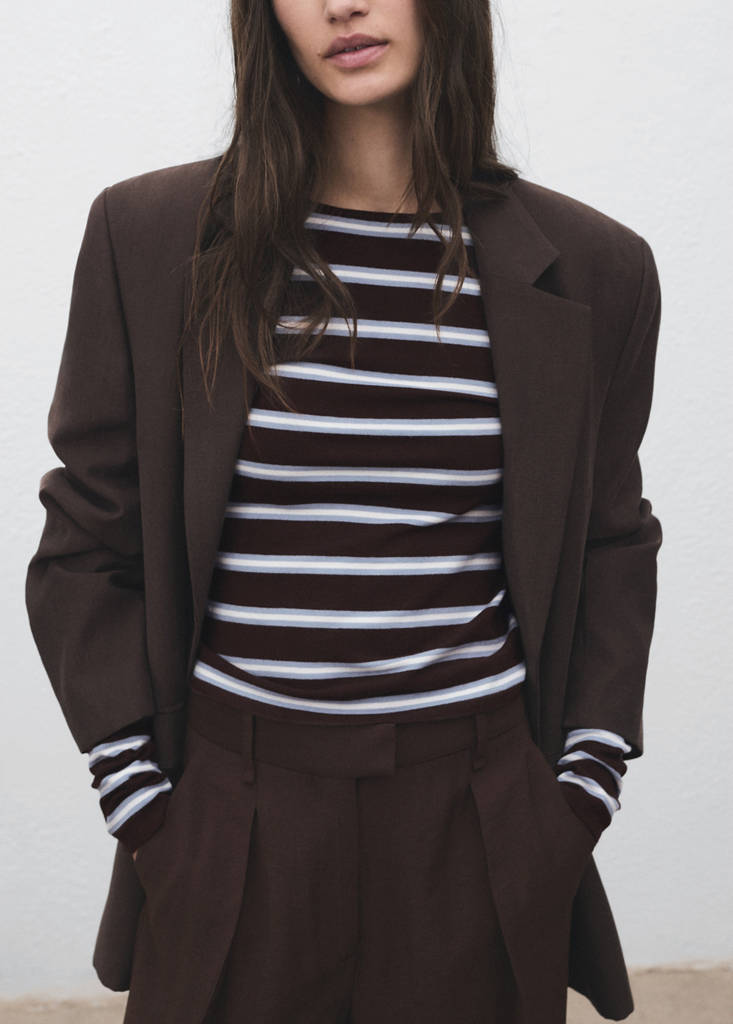 Striped fine knit sweater — Chocolate