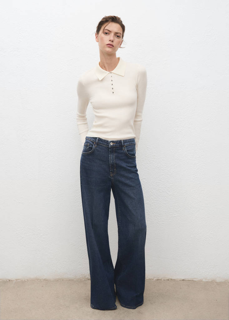 Polo-neck ribbed sweater — Ecru