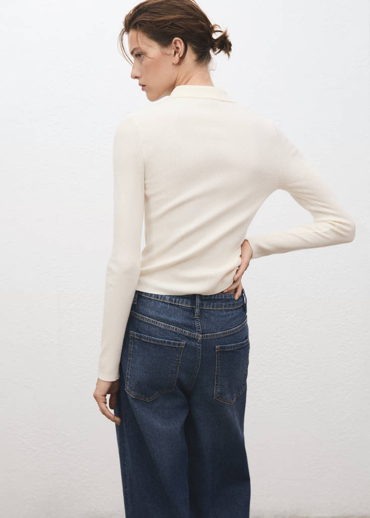 Polo-neck ribbed sweater — Ecru