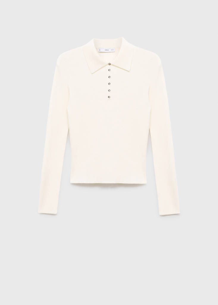 Polo-neck ribbed sweater — Ecru