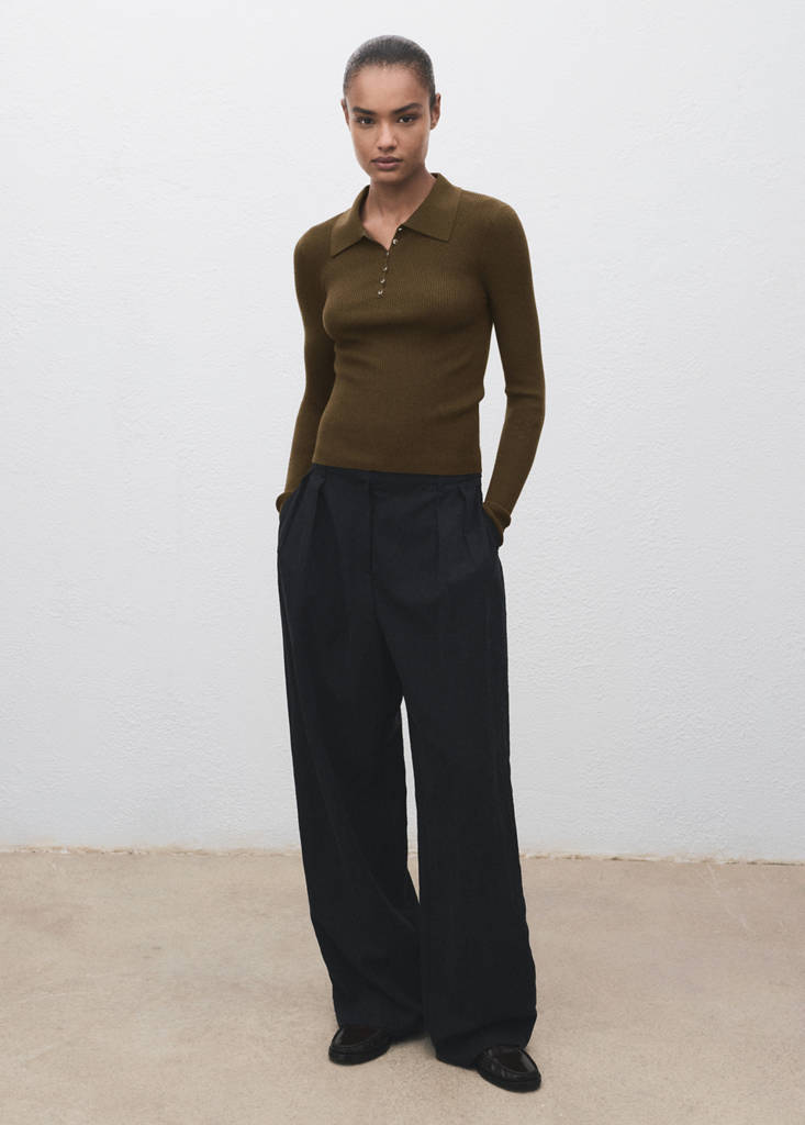 Polo-neck ribbed sweater — Khaki