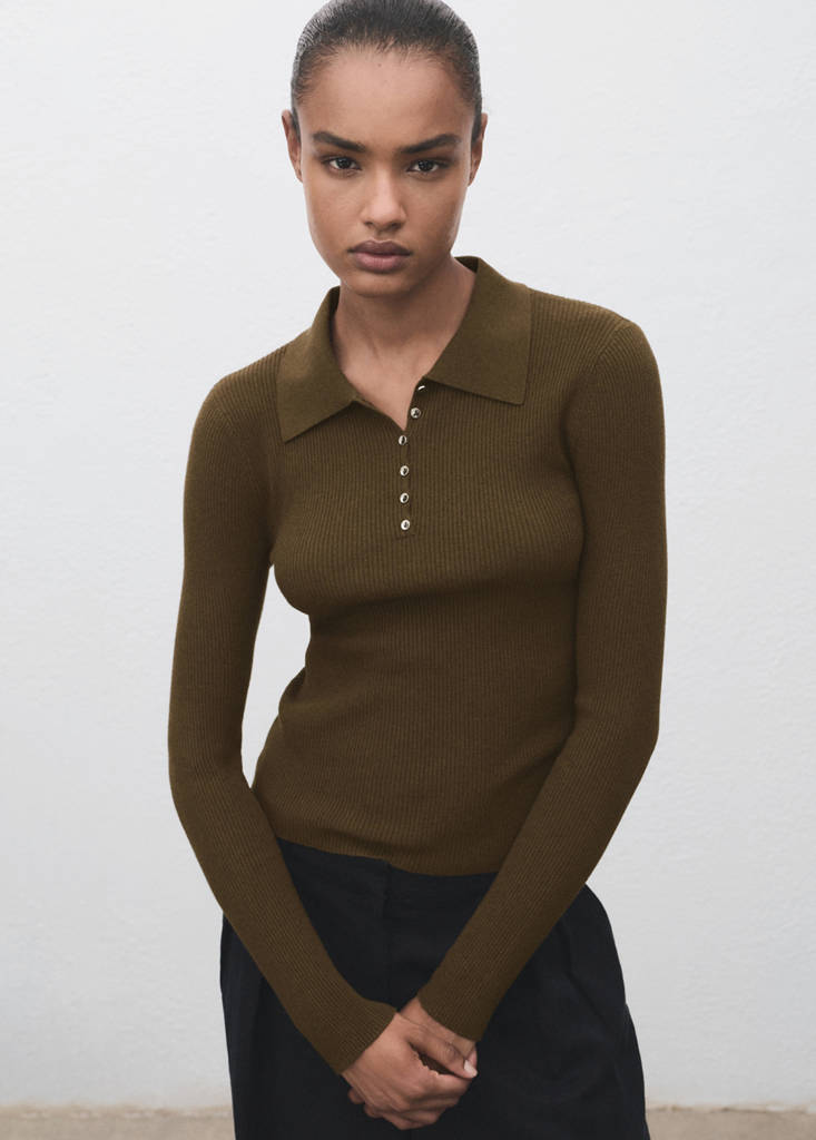 Polo-neck ribbed sweater — Khaki