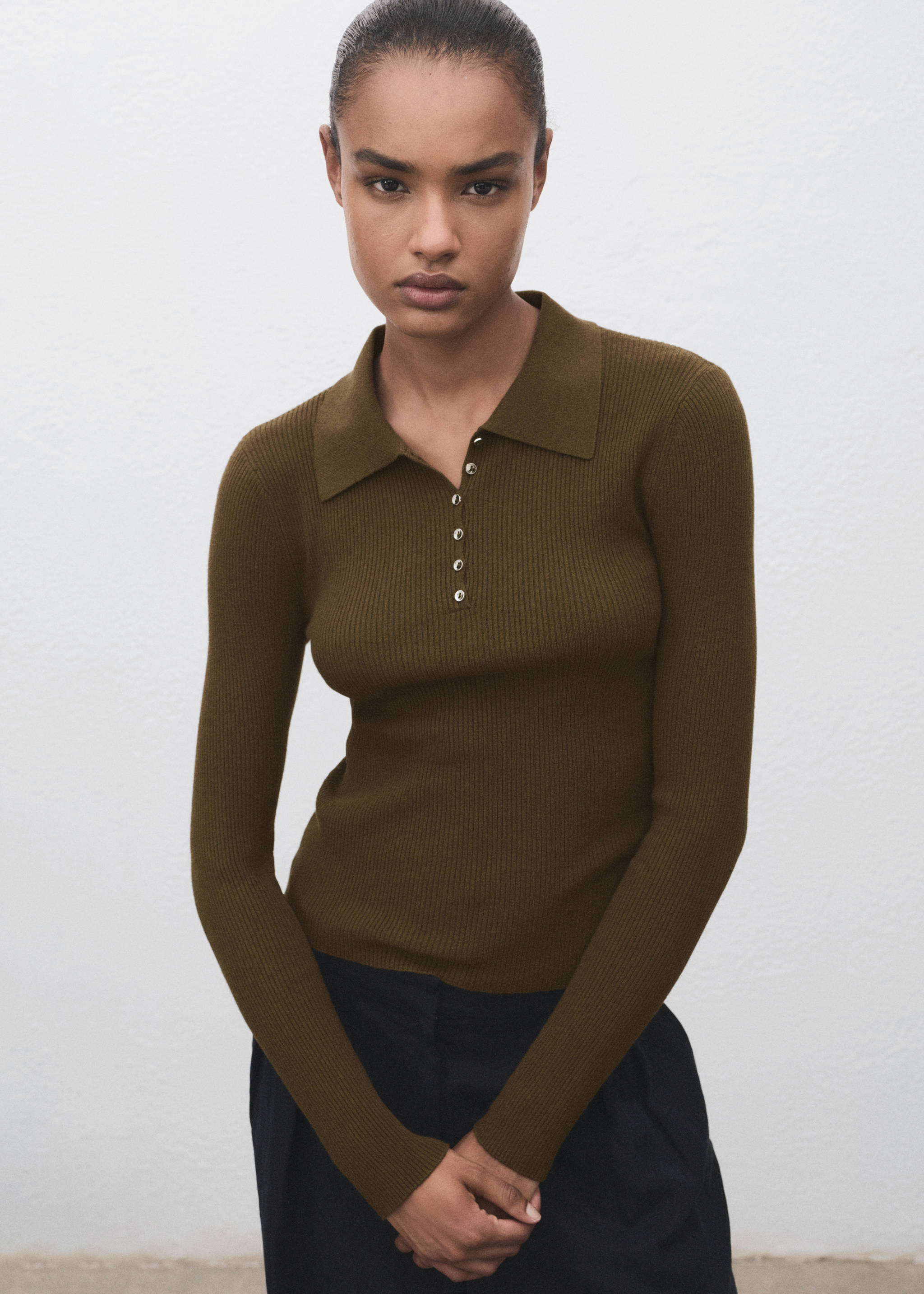 Polo-neck ribbed sweater - Medium plane