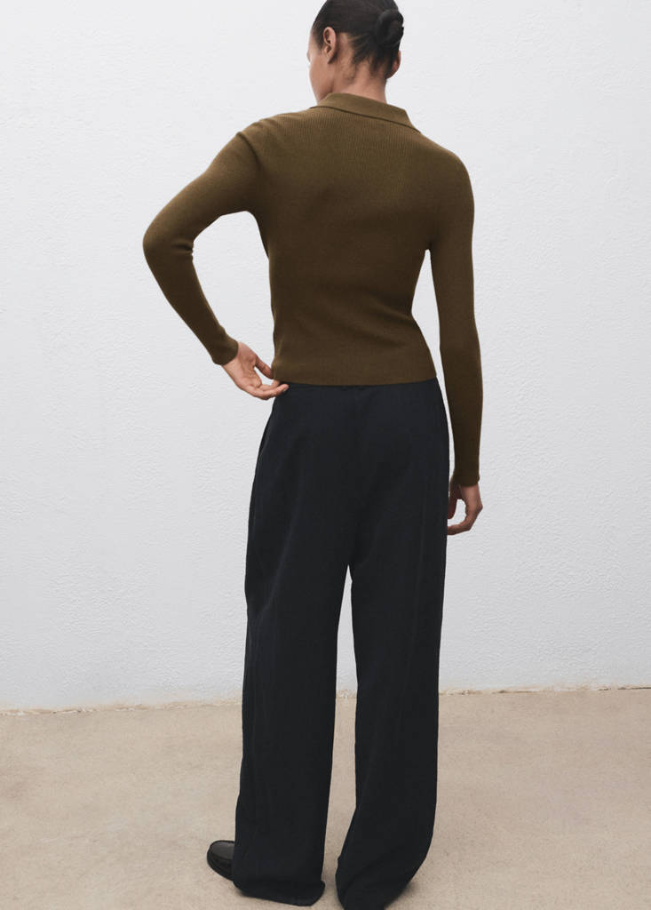 Polo-neck ribbed sweater — Khaki