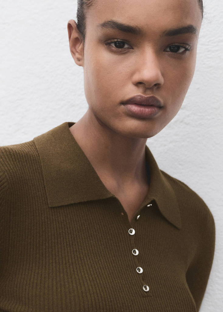 Polo-neck ribbed sweater — Khaki
