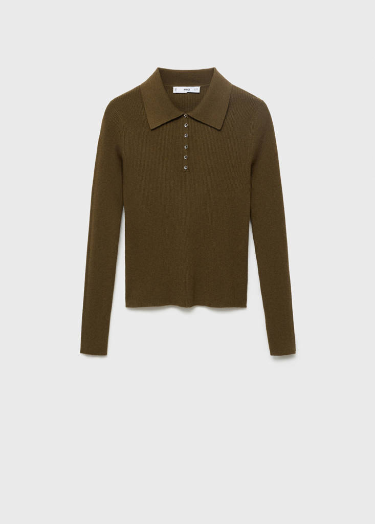 Polo-neck ribbed sweater — Khaki